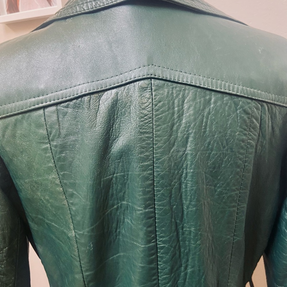 Vintage 70s green leather jacket - Picture 10 of 14
